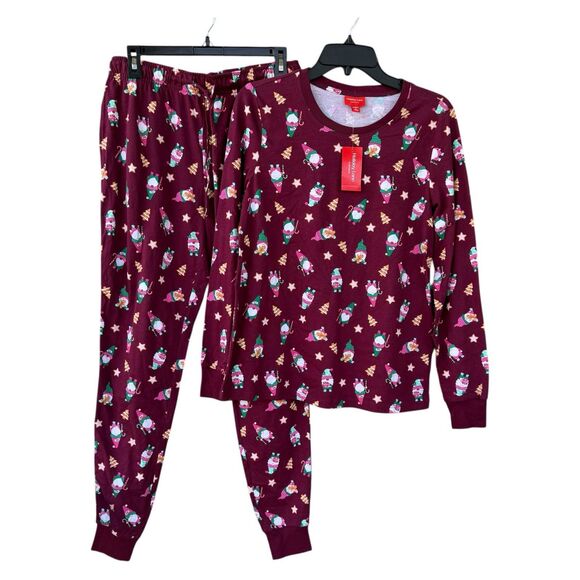NWT Holiday Lane Women's Gnomes Cotton Pajama Set Size S Long Sleeve 2-piece - Picture 1 of 3